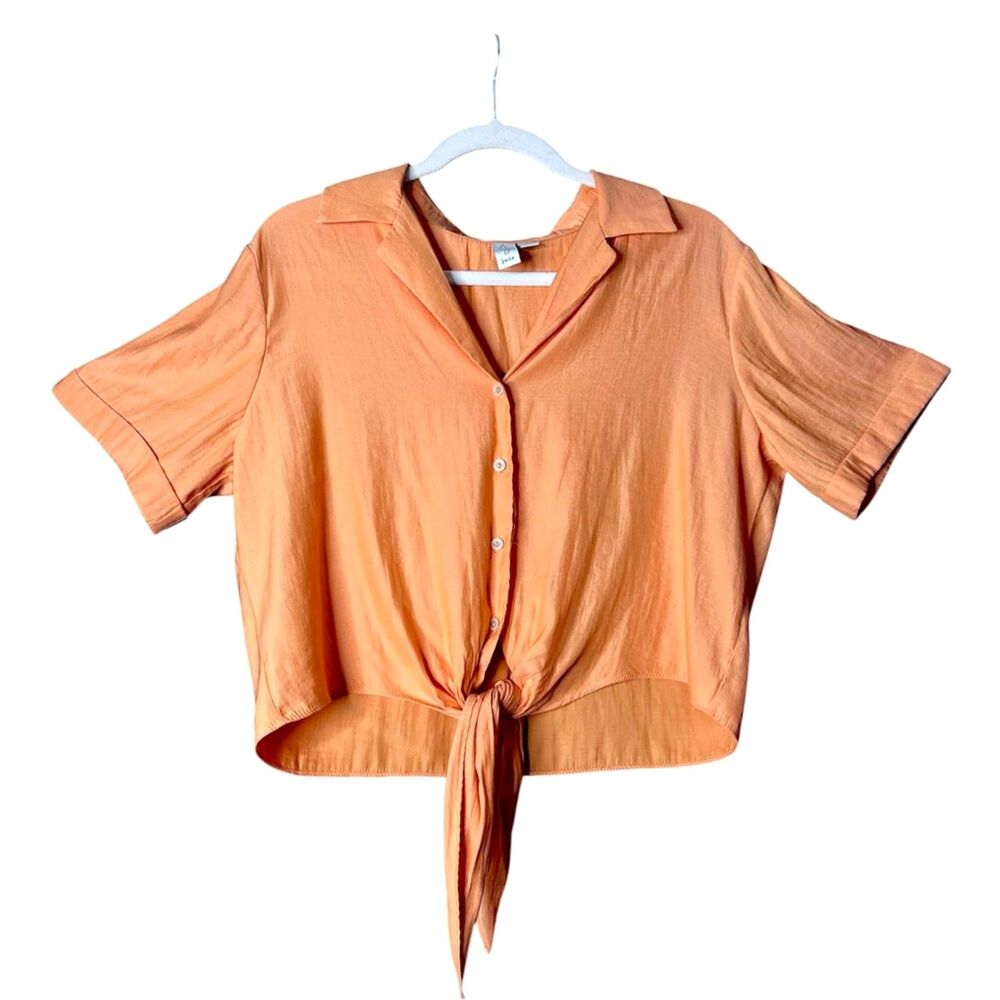 Joie Womens Peach Tie Front Blouse Sz M Beachy Resort Flowy Cropped Vibrant‎